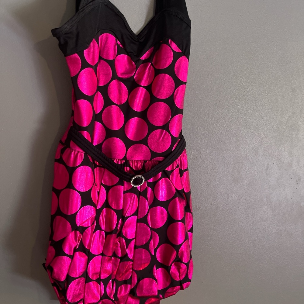Pink and black polka dot dance recital dress